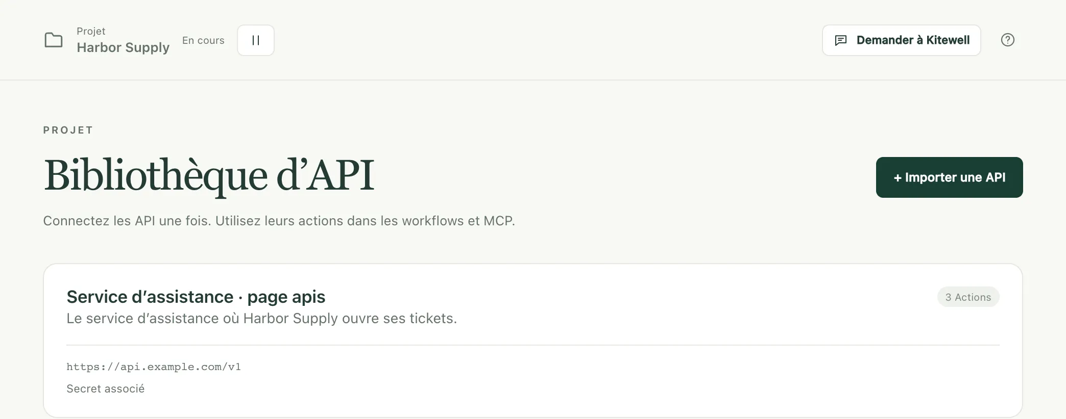 La bibliothèque d’API avec un service importé